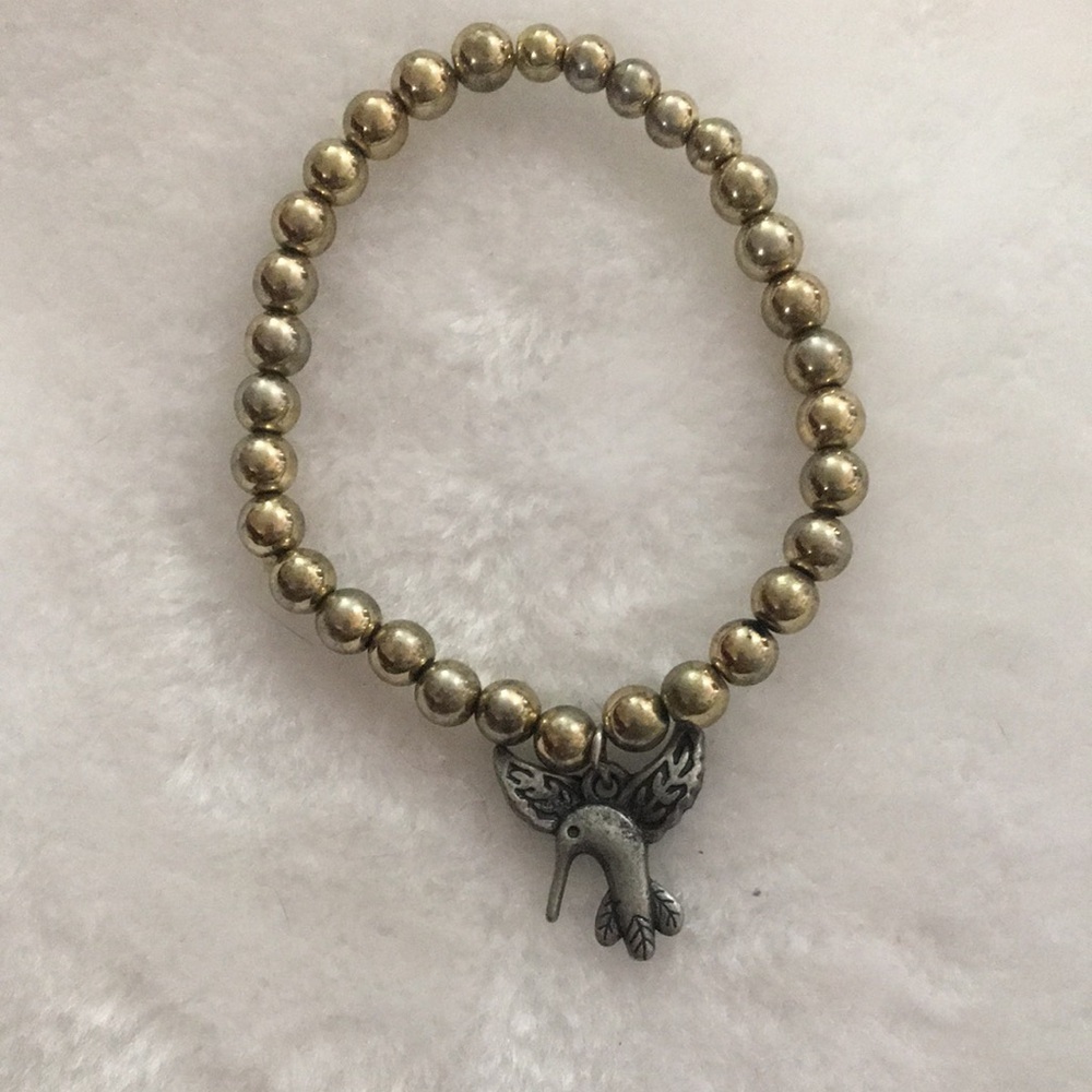 Gold Color Beaded Bracelet with Bird Charm